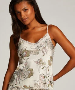 Haut De Camisole Satin Dentelle - Blanc