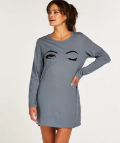 Chemise De Nuit à Décolleté Arrondi - Gris