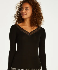 Haut De Pyjama Manches Longues Jersey - Noir