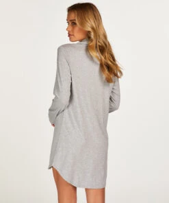 Robe-chemise à Manches Longues En Jersey Essential - Gris 9 Robe-chemise à Manches Longues En Jersey Essential - Gris -Catrin La Lingerie Boutique 201749 4