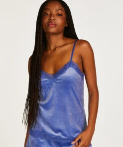 Camisole Velours Dentelle - Bleu