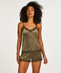 Camisole Velours Dentelle - Vert -Catrin La Lingerie Boutique 201794 3