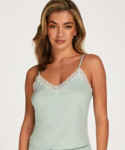 Top Cami Rib Lace Contrast - Vert