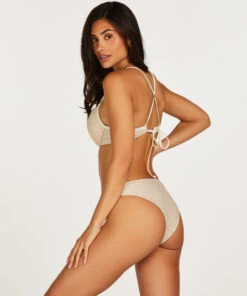 Slip De Bikini Tanga Brésilien Crochet Lurex - Blanc -Catrin La Lingerie Boutique 203059 4
