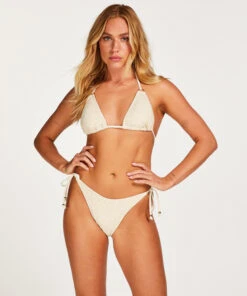Bas De Bikini Jambes Hautes Crochet Lurex - Blanc
