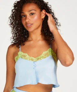 Haut Satin Dentelle - Bleu